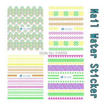 

Nail Art 22Sheets/Lot Mixed Fluorescence Colorful Lace Water Nail Sticker Nail Transfer Decals Decoration YG023-034