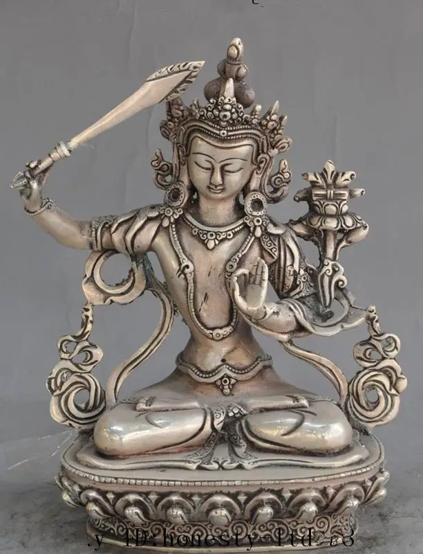 

wang67110343+++tibet buddhism silver Manjushri bodhisattva Hold Wisdom Sword buddha statue