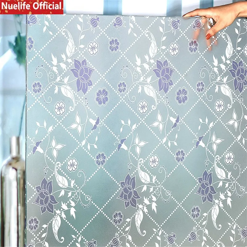 Purple flower pattern self adhesive window glass stickers opaque anti glare film bathroom
