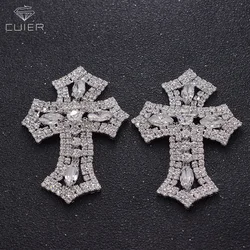 10pcs mini size crystal cross appliques rhinestones sew on patches for clothings glass strass trimming garment sewing silver
