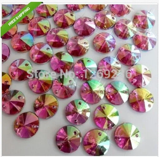 Pink AB colour Round10mm Rivoli Sew On Acrylic Crystal flatback Rhineston 300pcs/lot m129 | Дом и сад