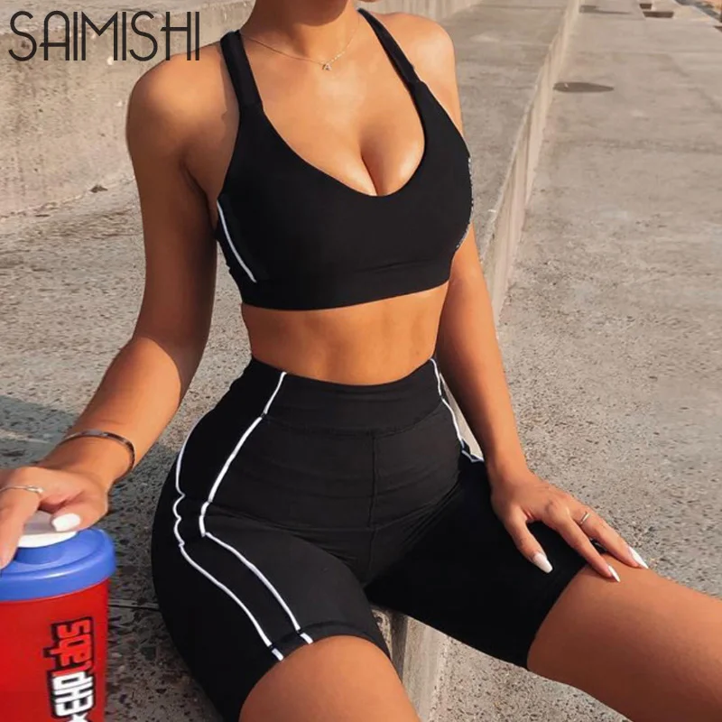 Saimishi белый женский спортивный костюм с окантовкой комплект из двух предметов 2019