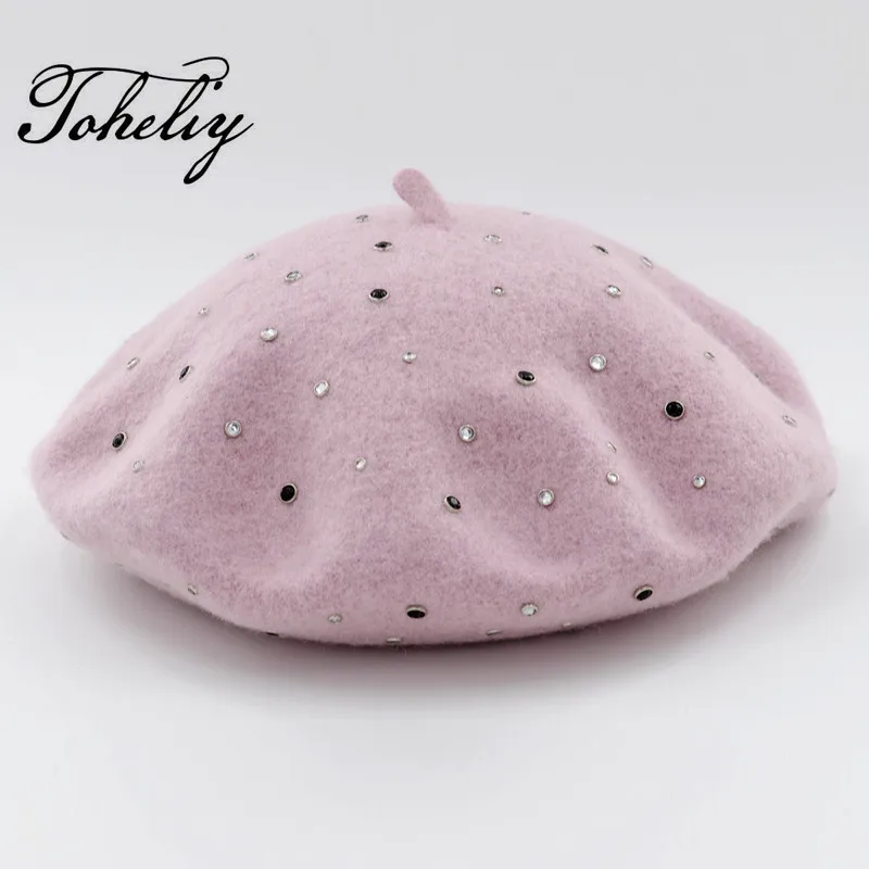 Ceny 2018 w Nowym stylu 100% wełny Rocznika Wełna Zima Kobiety Beret francuski Artysta Beanie Kapelusz Dla Sweet Girl Prezent wiosną i jesienią kapelusz