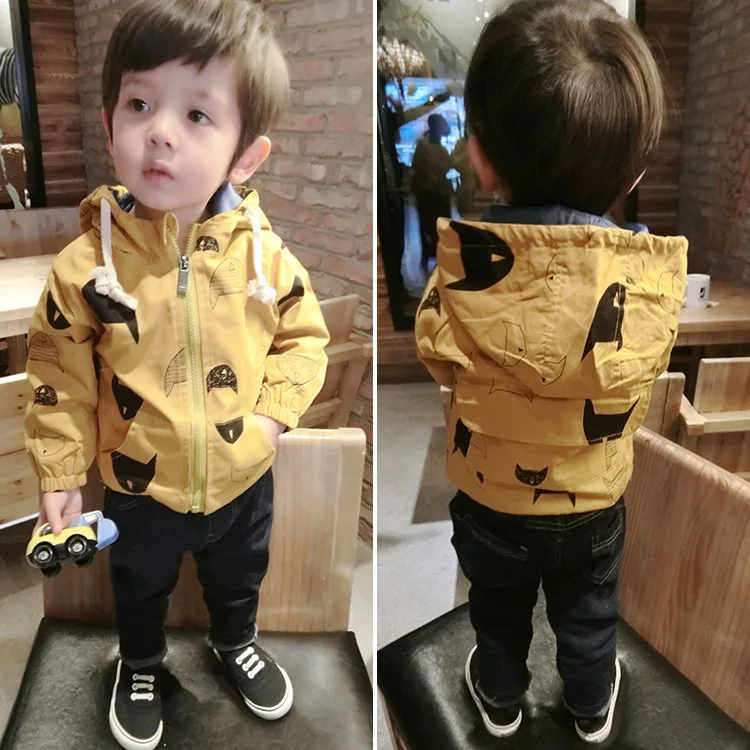  Children's Fashion Cartoon Cotton  Hooded Windbreaker New Style Jacket in Spring and Autumn Yellow 