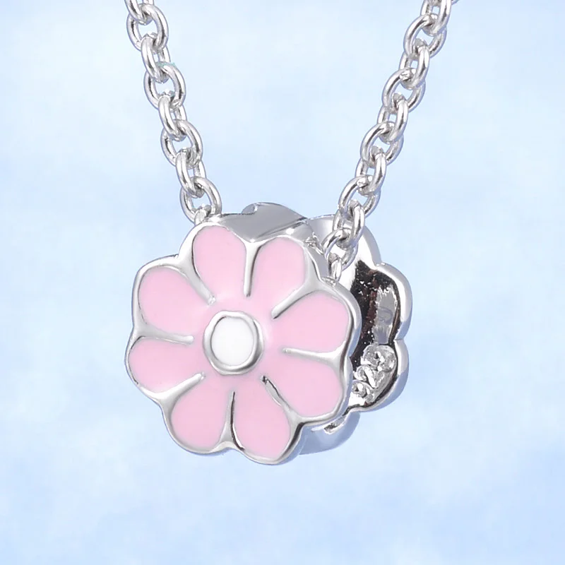 

Beautiful pink flower handmade DIY romantic 925 fashion jewelry nice design 925 sterling silver pendant necklace