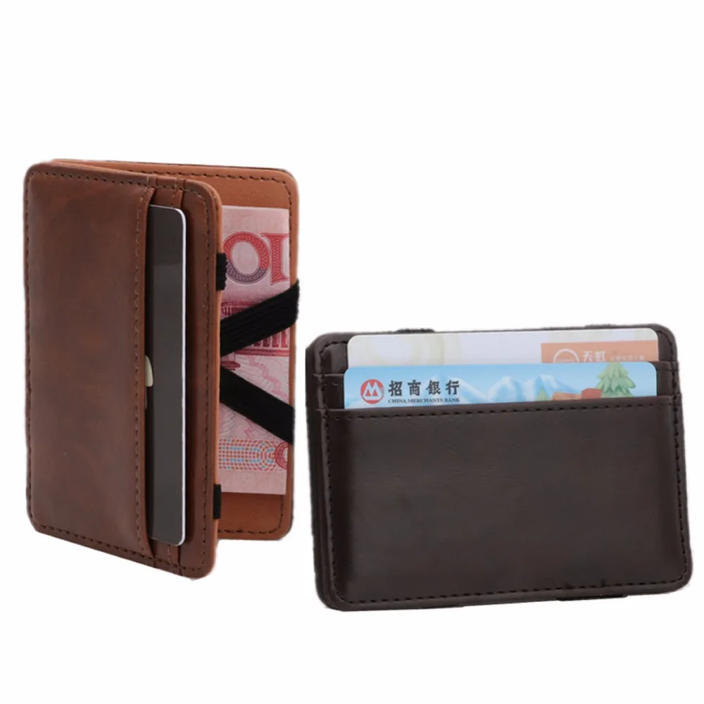 2017 Male Men's Mini Magic Money ID Credit Card Holder Faux Leather Slim Wallet Solid Soft THINKTHENDO 