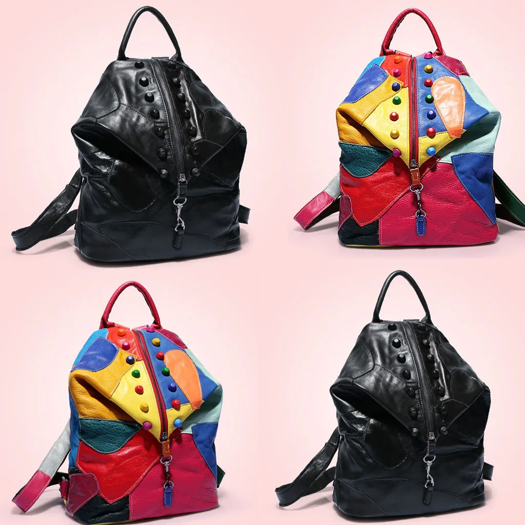 

mochila feminina Women's Fashion Backpack Outdoor Travel Bag Stitching Student Bag Large Capacity Portable Solid Zipper