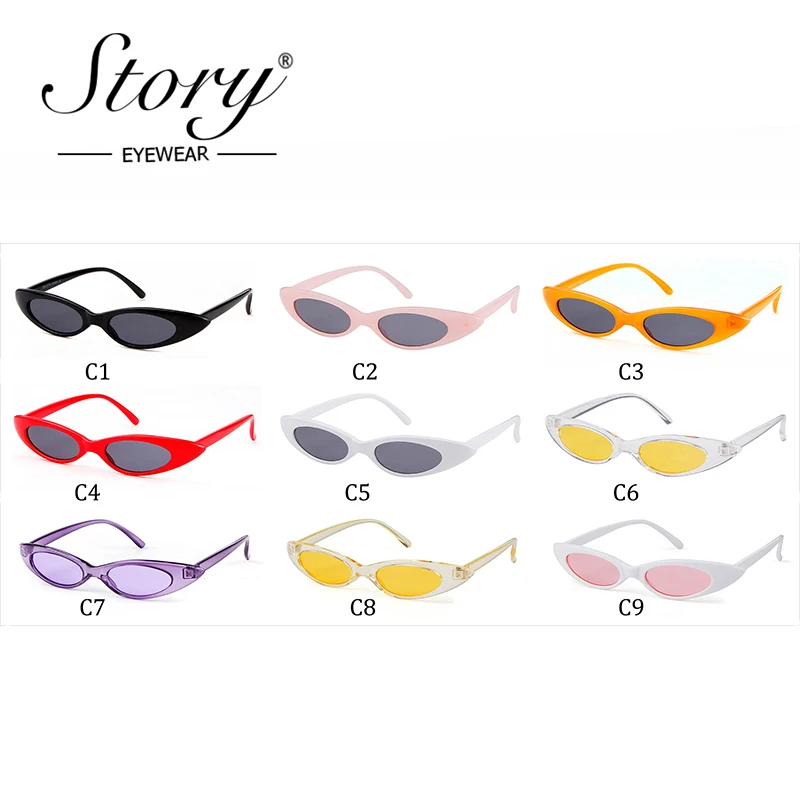 STORY, Летний стиль, кошачий глаз, солнцезащитные очки, Ретро стиль, Узкая оправа, желтые, Красные линзы, оттенок, Ретро стиль, кошачий глаз, солнцезащитные очки, UV400