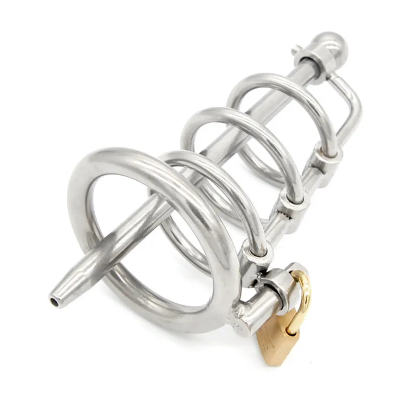 Stainless Steel Cock Cage,Penis Ring,Male Chastity Device with Catheter,Penis Plug,Penis Lock,Adult Games Bdsm Sex Toy For Men