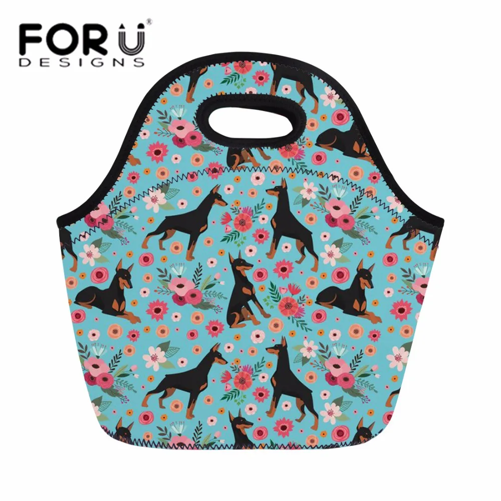 Bolsa de Mão das Senhoras para Meninas Forudesigns Duplas Mulheres Doberman Impressão Almoço Bolsa 3d Mudança Crianças Lancheira Térmica