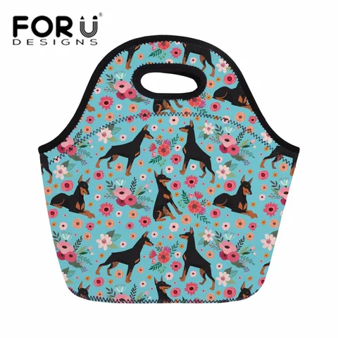 Bolsa de Mão das Senhoras para Meninas Forudesigns Duplas Mulheres Doberman Impressão Almoço Bolsa 3d Mudança Crianças Lancheira Térmica