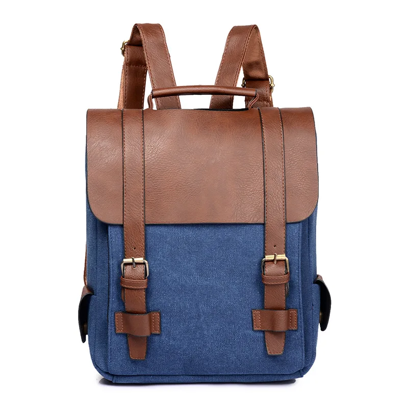 

2018 Fashion Women Canvas Leather School Vintage Backpack Men Small Schoolbag Mochila Feminina Brown Black Backpacks Kanken