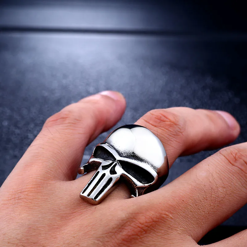 Stainless Steel men ring the Punisher skull ring punk biker fashion jewelry