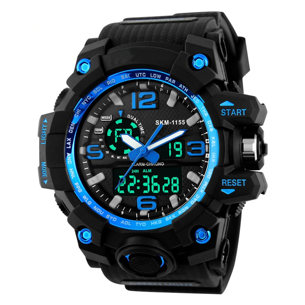 

Men Sport Watches Analog Electronic Watch Digital Dual Display Luminous Sport Wrist Watch with EL Back Light