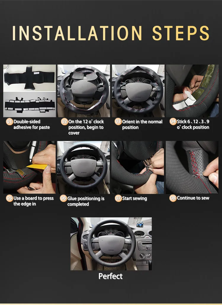 Automática na Cobertura do Volante para Ford Volante do Carro Trança Mondeo S-max 2008 Interior Cobre Couro Mk4 2007-2020 18 Capas p direção