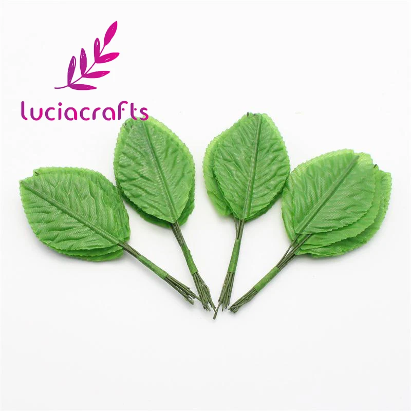 Lucia crafts 24pcs/lot Artificial Leaves Silk Cloth Flower Green Leaf