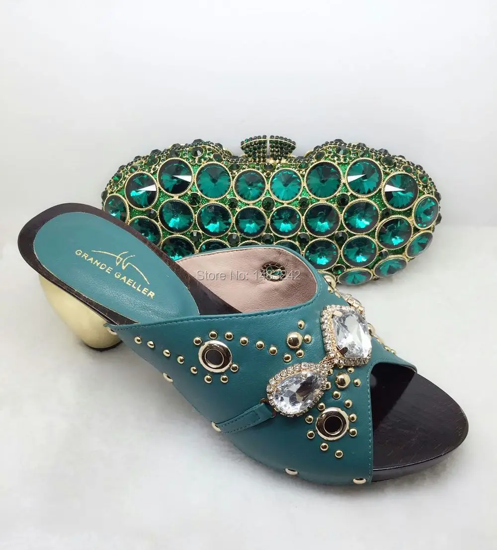 

Item No.ZS3 green  African party shoe and bag set new Italian high heel shoe and bag set with stones and painting
