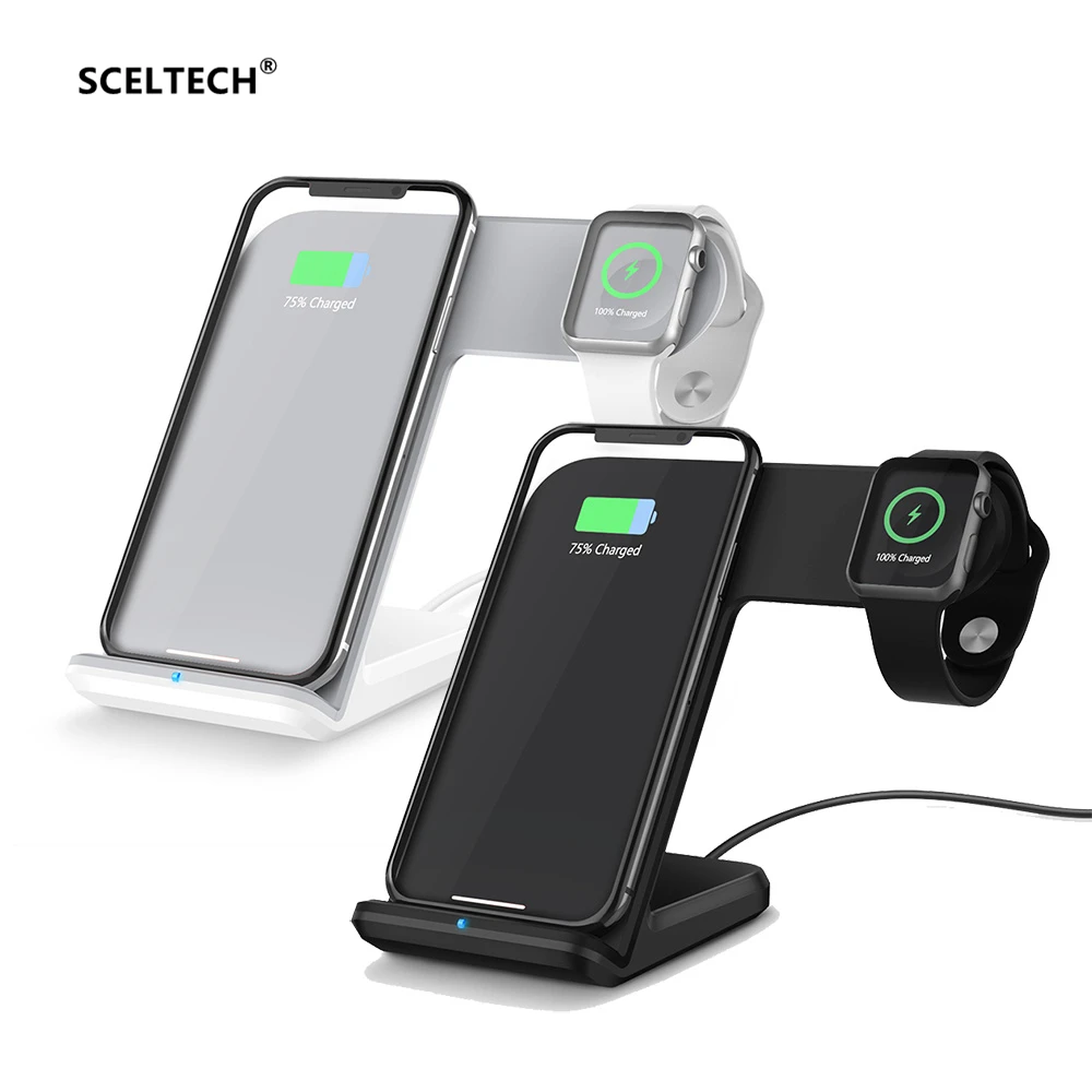 

SCELTECH 2 in 1 Wireless Charger for apple i watch 1 2 3 4 Type C Fast Wireless Charging for iPhone XS XR X 8 Samsung S10 S9 S8