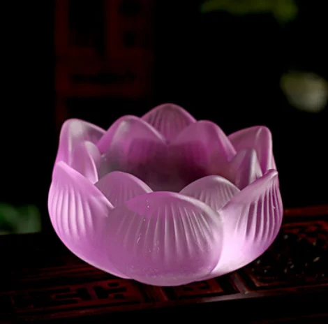 Высокое качество стекло es Лотос стекло цветок лотоса Свеча буддийский подсвечник китайский стиль обеденный украшение свадебного стола LFB481 - Цвет: Фиолетовый