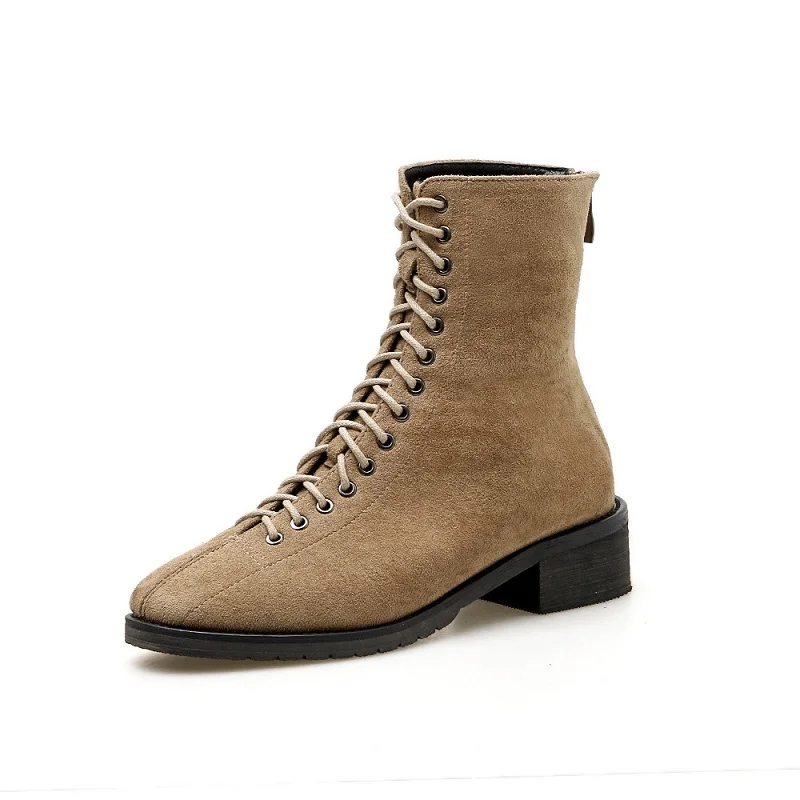 

2018 autumn and winter new tie with high help British style Korean version of wild scrub women's booties brwon 1120