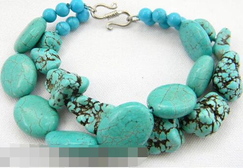 

free shipping 12740 2row massive round Turquoise Bracelet