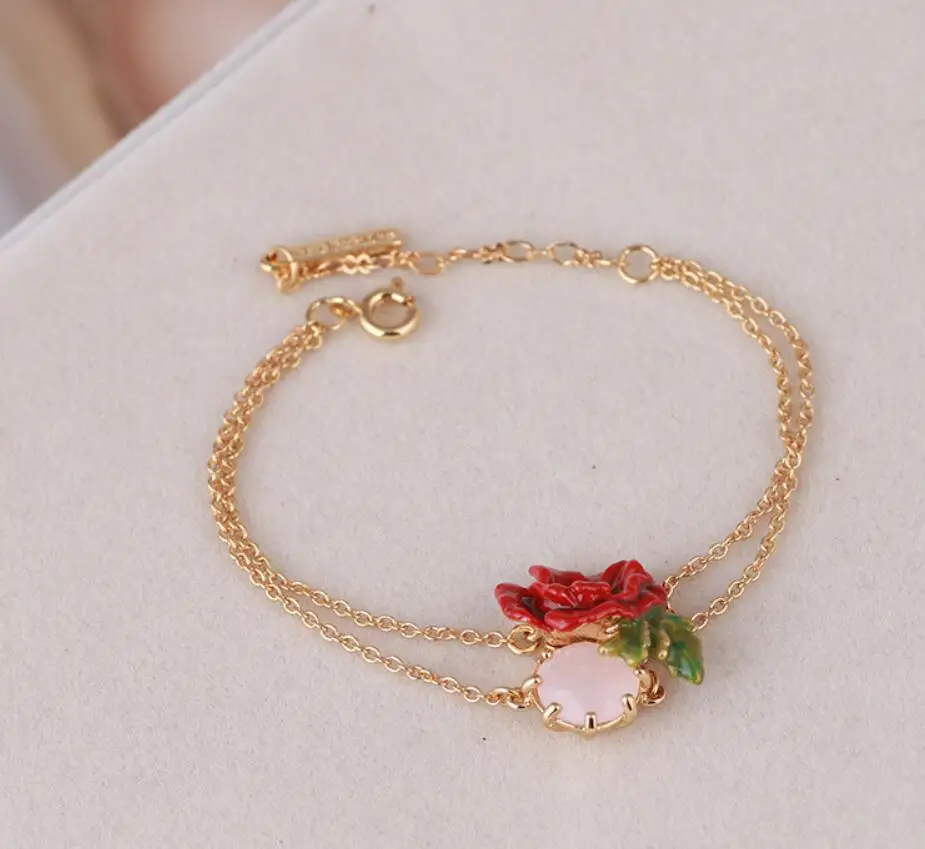 

Luxurious Women jewellery enamel glaze Red Poppy flower gem bracelet