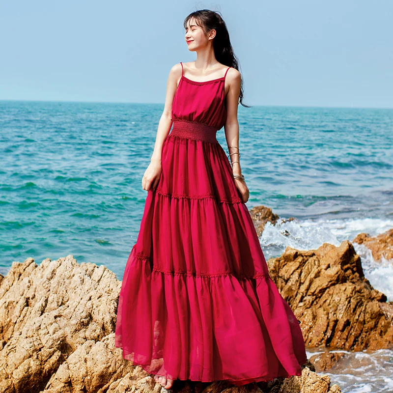 Gratis Verzending 2019 Nieuwe Mode Vrouwen Chiffon Lange Maxi Mouwloze Jurken Zomer Boshow Bohemian Wijn Rode Ruches Jurk S-L Gratis Verzending 2019 Nieuwe Mode Vrouwen Chiffon Lange Maxi Mouwloze Jurken Zomer Boshow Bohemian Wijn Rode Ruches Jurk S-L