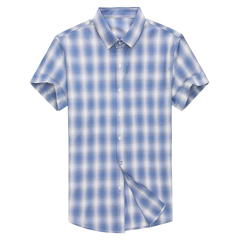 

Business Men Plaid Shirt 2019 Summer Thin Lapel Male Short Sleeve Shirts Fashion Brand Cotton Blend Casual Silm Camisa Masculina