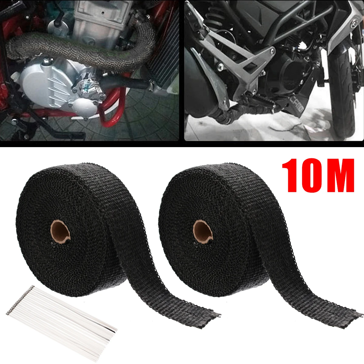 

20M Motorcycle Exhaust Header Pipe Heat Wrap Tape Protection Band Header Heat Wrap Kit with 20 Ties Kit