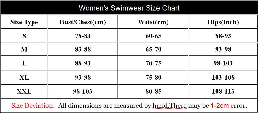 Size chart for S-XXL