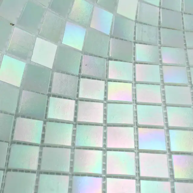 Us 151 99 5 Off Free Glimmer Rainbow Iridescent White Glass Mosaic Tile For Backsplash Kitchen Wall Sticker Bathroom Floor In