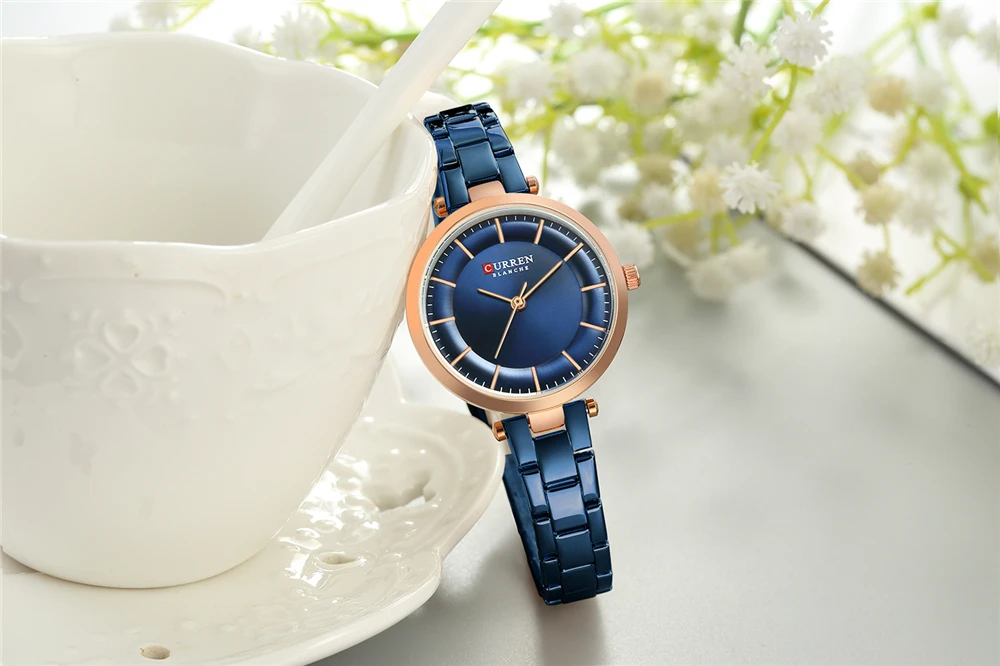 CURREN Women Fashion Watch Creative Lady Casual Watches Stainless Steel Band Stylish Desgin Blue Quartz Watch for Female 5