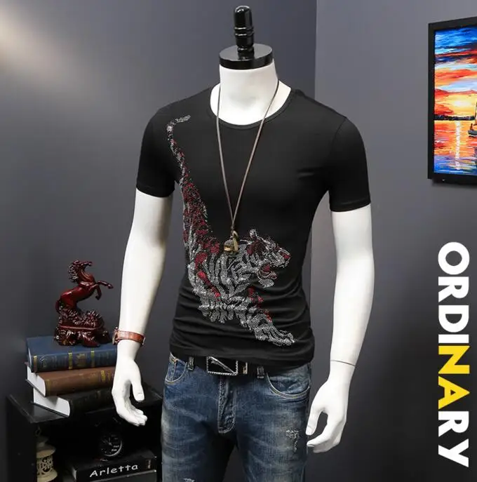 

casual short sleeve o-neck printed cotton men top quality with Diamonds