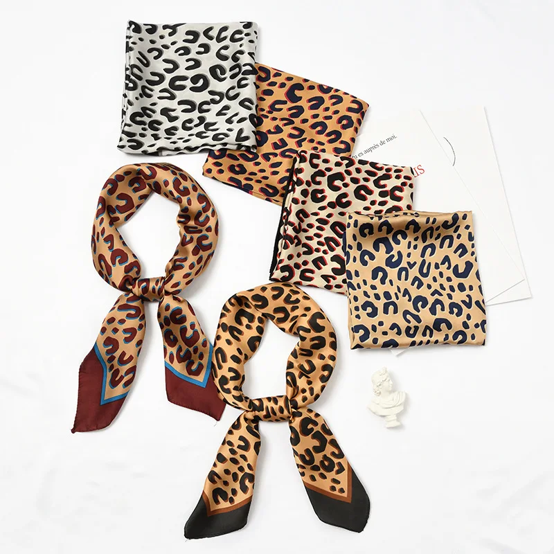 

LARRIVED Leopard Scarf Square Tie Satin Small/silk/Neck/Ring/Square Scarf Winter Head Scarf For Women Neckerchief Fashion 2019