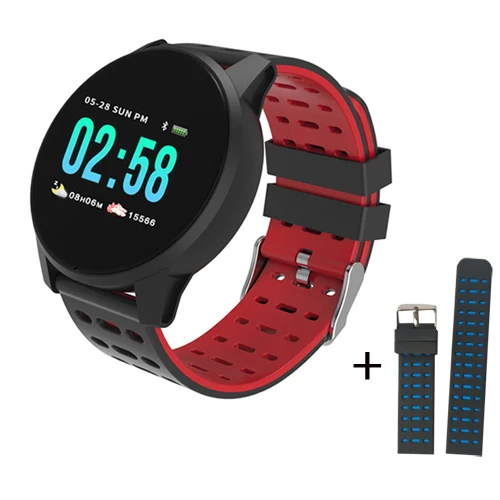 W1 смарт-браслет, часы, браслет, цветной ЖК-дисплей, смарт-браслет, спортивный для Android/Ios, фитнес-трекер, браслет, часы для измерения артериального давления - Цвет: red with bluestrap
