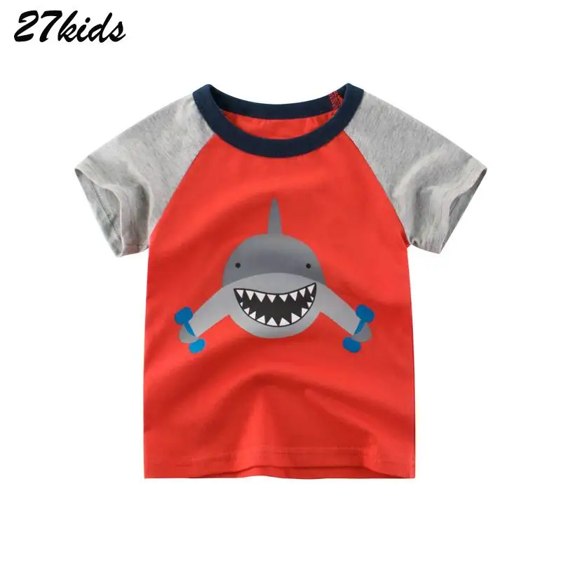 Детские футболки для мальчиков с принтом акулы; детская одежда; Детские футболки с карманом для подростков; топы для больших мальчиков; футболки; одежда; 27 - Цвет: 9269 same picture
