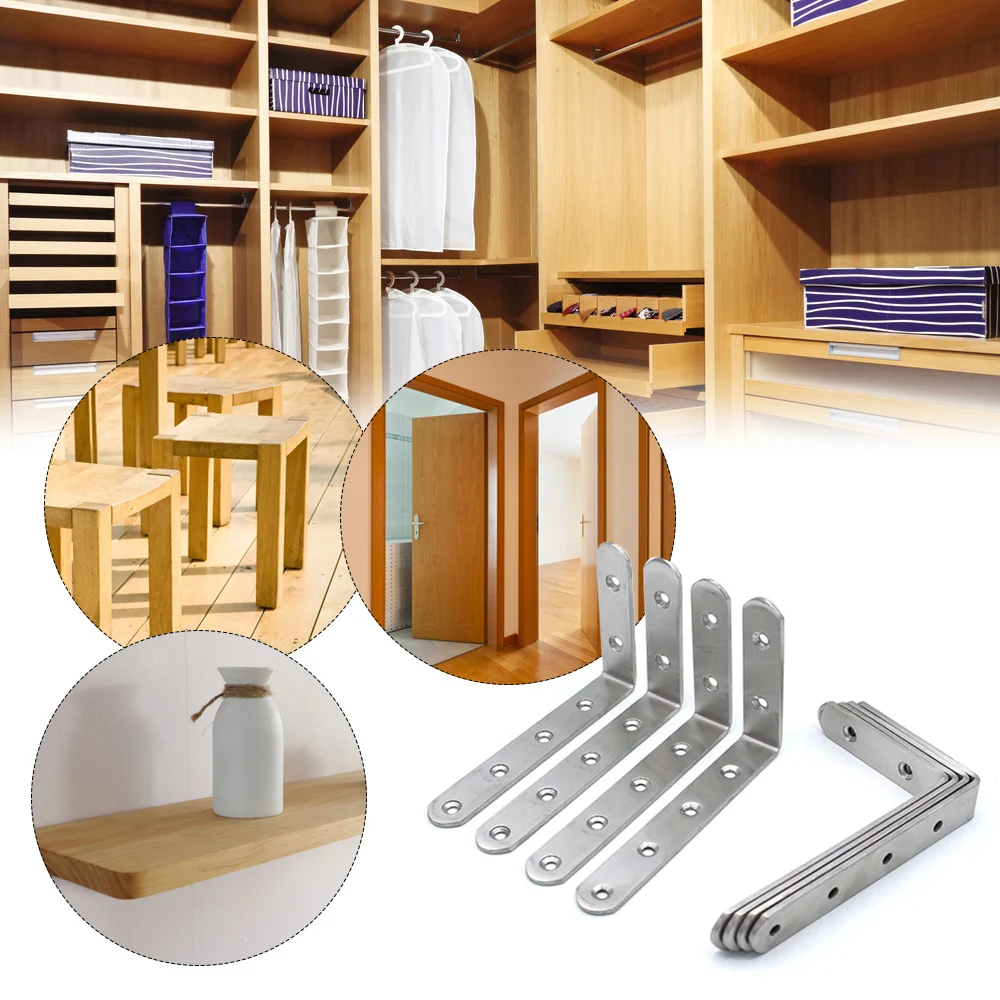 

4/8Pcs Corner Brace Set Right Angle Bracket Fastener Stainless Steel Shelf Bracket Corner Brackets for Furniture Shelves