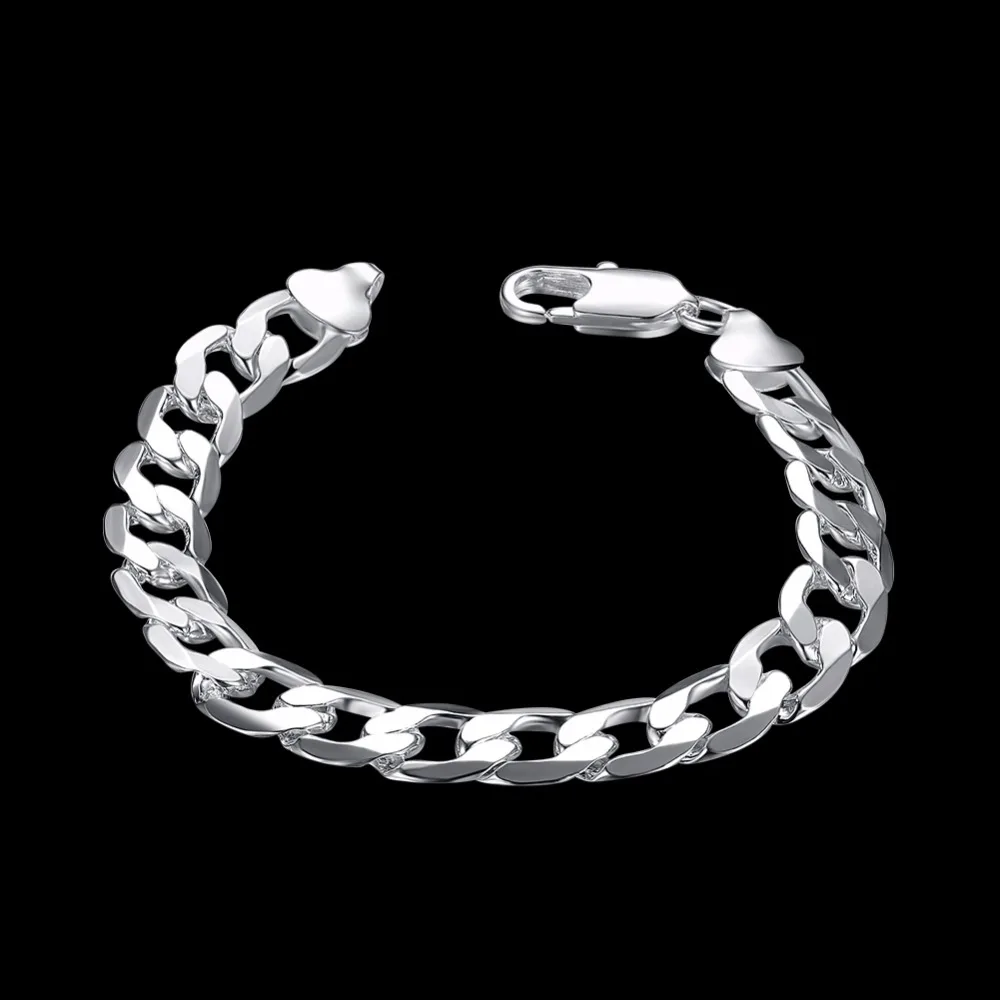 2017 New Men's 925 pure silver plated Bracelet 10mm 8" Curb Chain