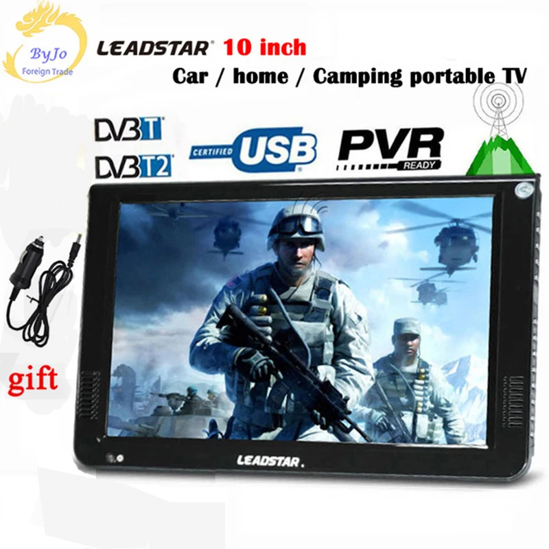 LEADSTAR-10.2 inch LED TV digital player DVB-T/T2/AC3/Analog all in one Portable TV Support USB/TF&TV programs Car charger gift