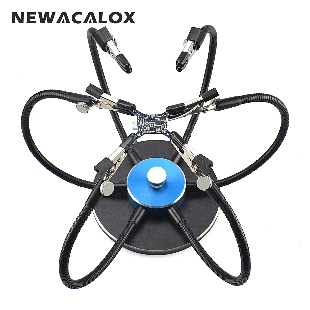 NEWACALOX Third Pana Hand Aluminum Base Soldering Station Holder with 6pcs Helping Hands 360 Degree Swiveling Clips Welding Tool