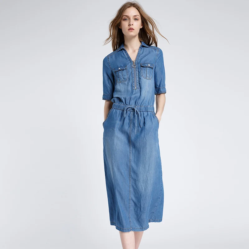 denim midi shirt dress