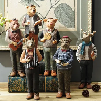 

handmade vintage animal figurine statues funny animal head human body ornaments creative home decors decorative handicrafts