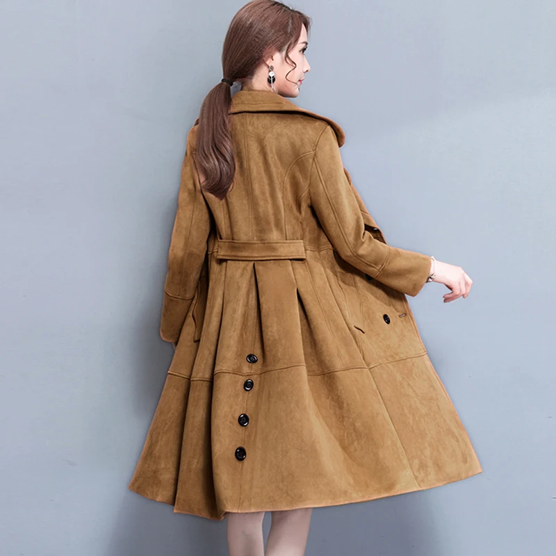 Kaki Double Longues Femmes Manches Long Le En Manteau Veste Élégant D'hiver Outwear Vers Boutonnage Noble Vêtements Mince Daim 2018 Khaki Pardessus Turn À Bas 0q8UwxwpP