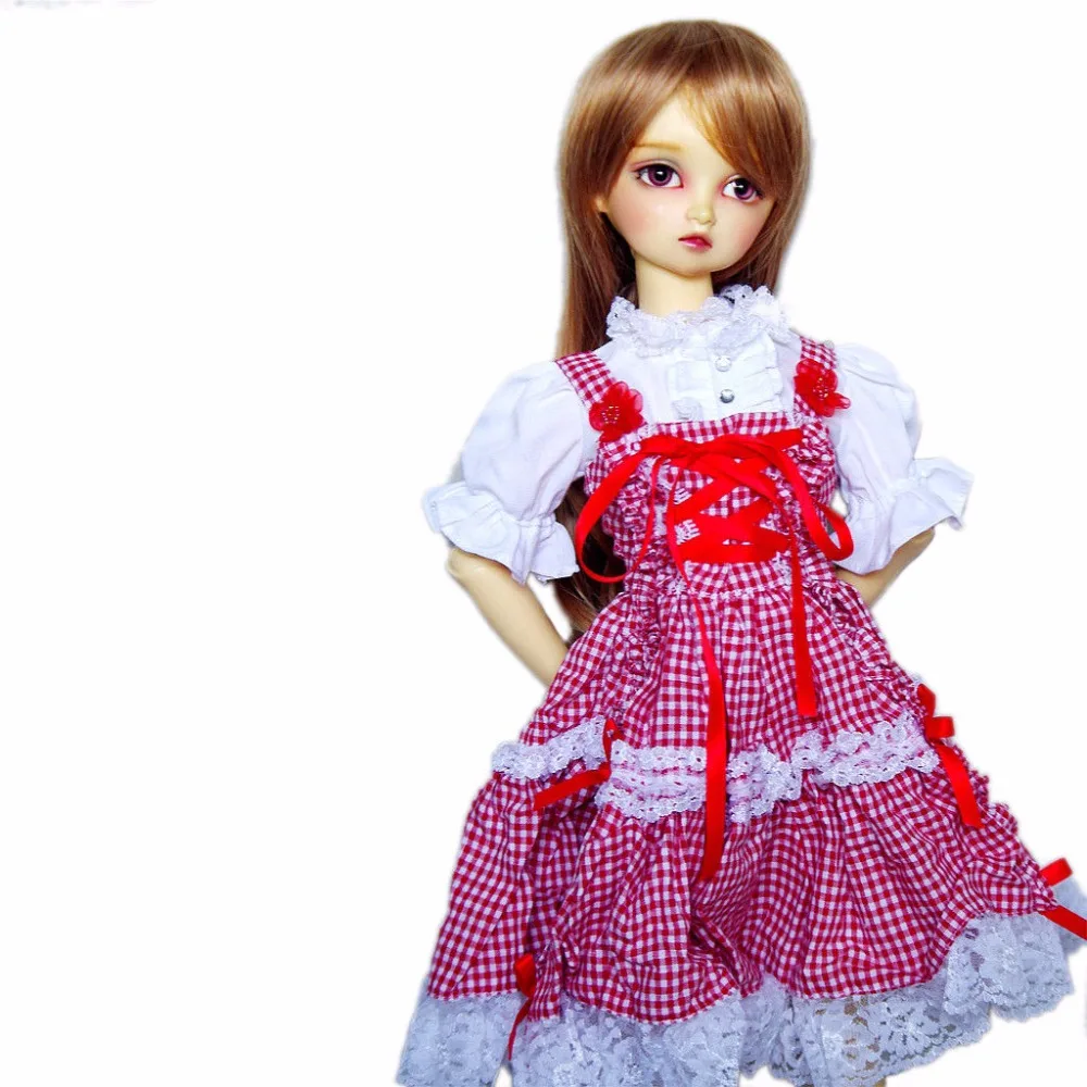 [Wamami] 144# бело-красное платье в клетку/рубашка/наряд для 1/4 MSD AOD BJD Dollfie