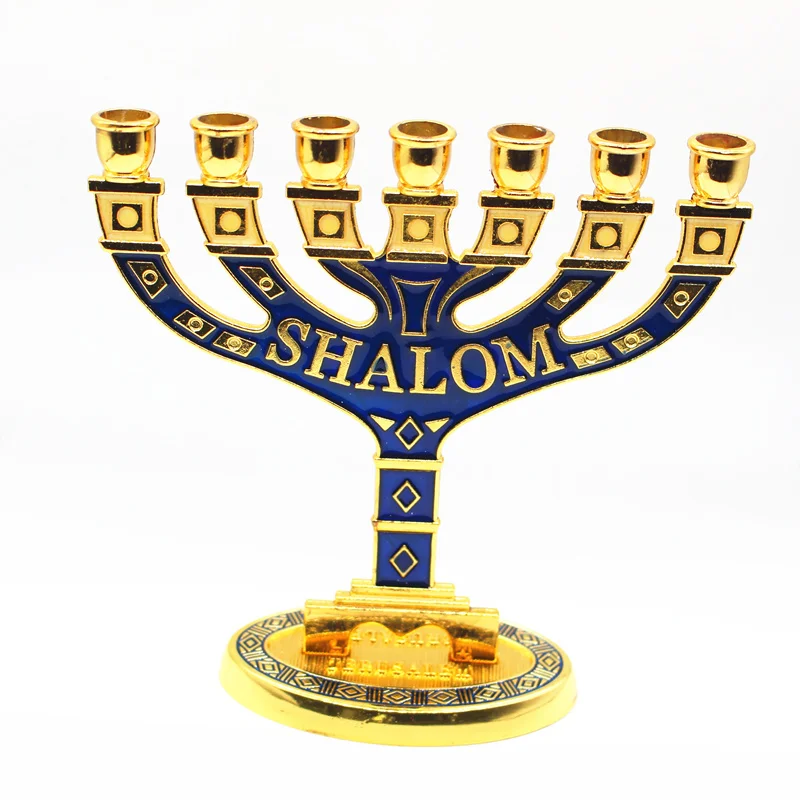 

Jerusalem Menorah Shalom Blue Jewish Menorah