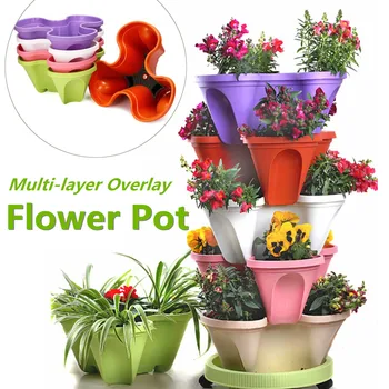 

Stackable Plastic Flower Pot Planter Succulent Plant Vase Holder Bonsai Nursery Pots 5 Colors Home Garden Balcony Decoration