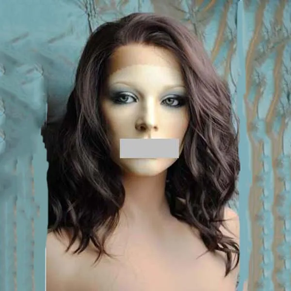 

Heat Resistant Synthetic Lace Front Wig Wavy Dark Brown Long Wigs 12inch