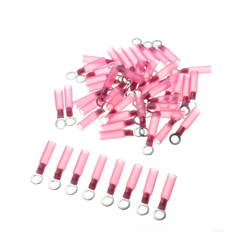 

50PCS/Set Heat Shrink Ring Terminals Red M6/M8/M5 Insulated Electrical Wire Cable Connectors AWG 22-18 For Marine Automobile