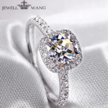 

Jewellwang 18k White Gold Ring cushion 1.0ct Moissanites Propose Engagement Rings For Women Shiny Gift