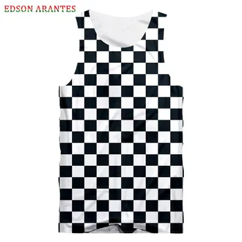 

Plus size S-7XL Mens Tank Tops 3d White Black Plaid Print Tank Tops Unisex 2019 Summer Gym Sleeveless shirt Vest Custom Clothes